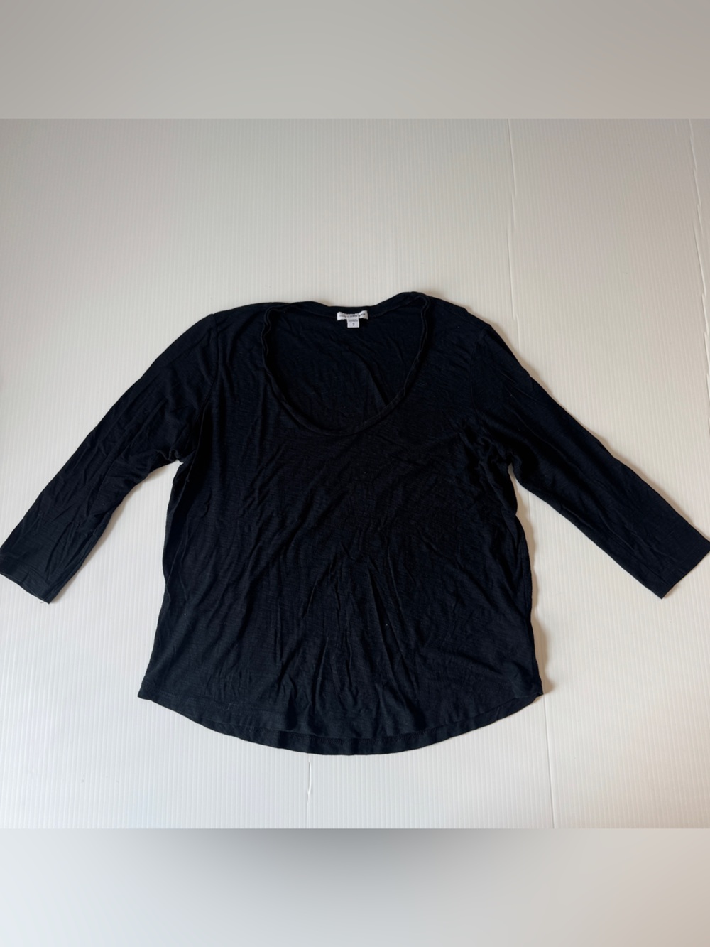 James Perse Standard Black Pima Cotton Modal 3/4 Sleeve Scoop Neck Tee Medium